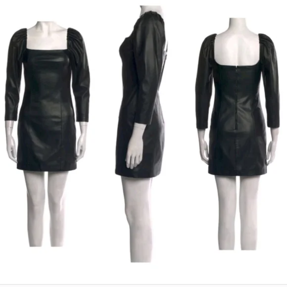 Alice + Olivia Frances Vegan Leather Puff Sleeve Mini Dress Size 2 - Picture 14 of 16